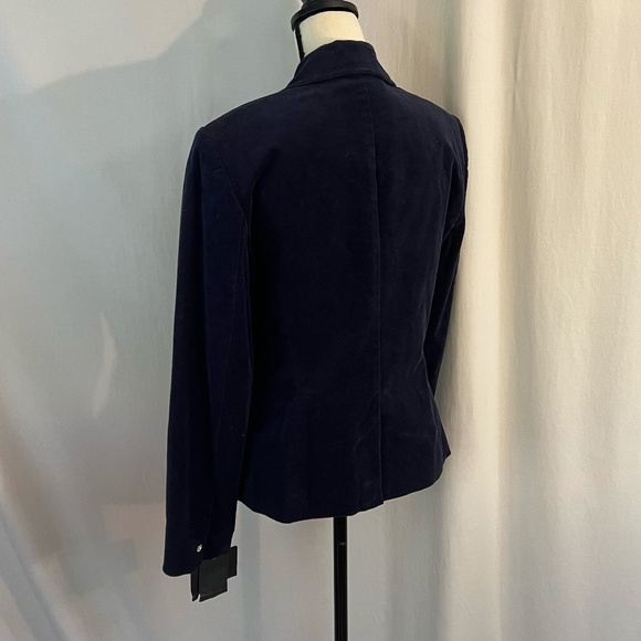 Liz Claiborne Navy Velvet Tailored Blazer with Rhinestone Snowflake Button NWT 6 - Picture 7 of 15